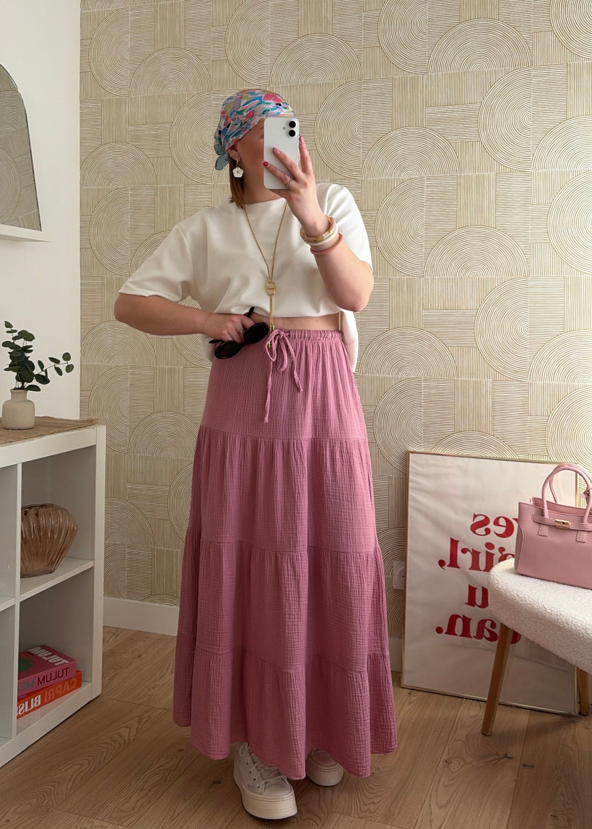 Jupe longue rose - GAZE DE COTON