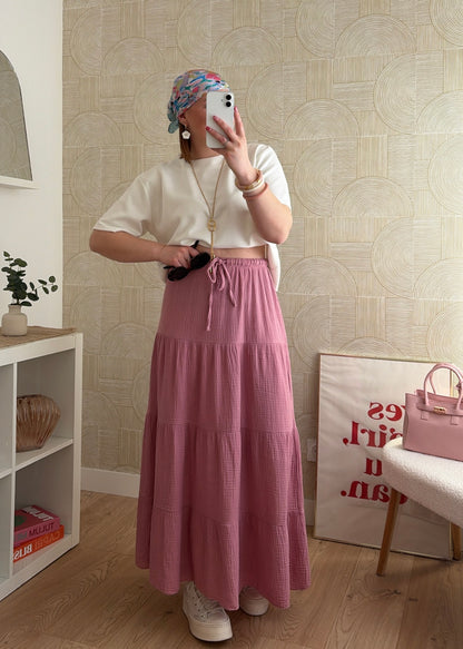 Jupe longue rose - GAZE DE COTON