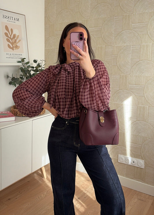 Blouse à carreaux bordeaux - EVE