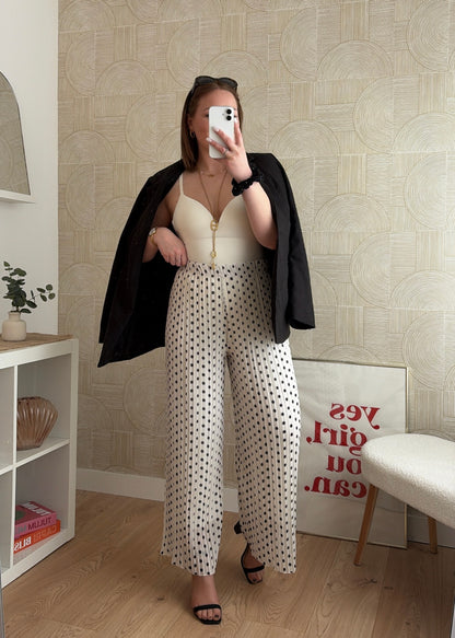 Pantalon plissé blanc à pois - TENDANCE