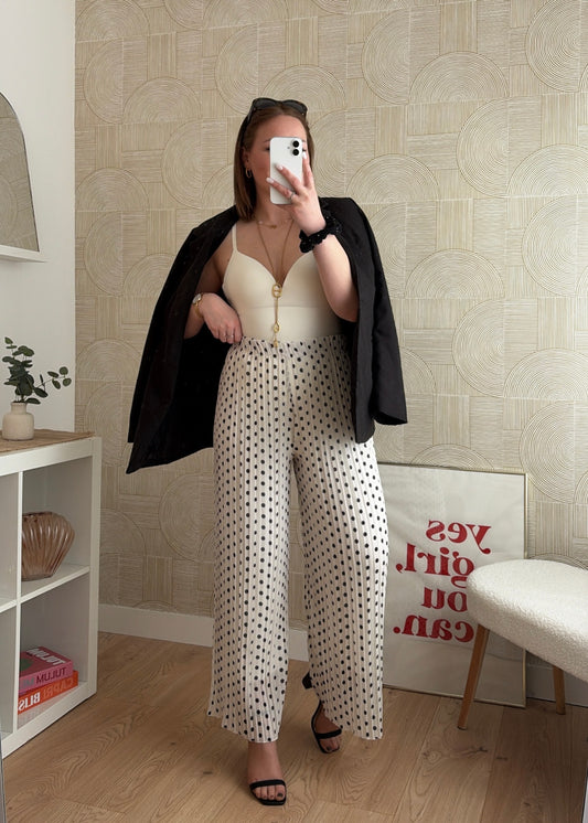 Pantalon plissé blanc à pois - TENDANCE