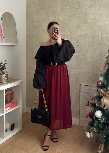 Jupe longue bordeaux "DIAMOND"