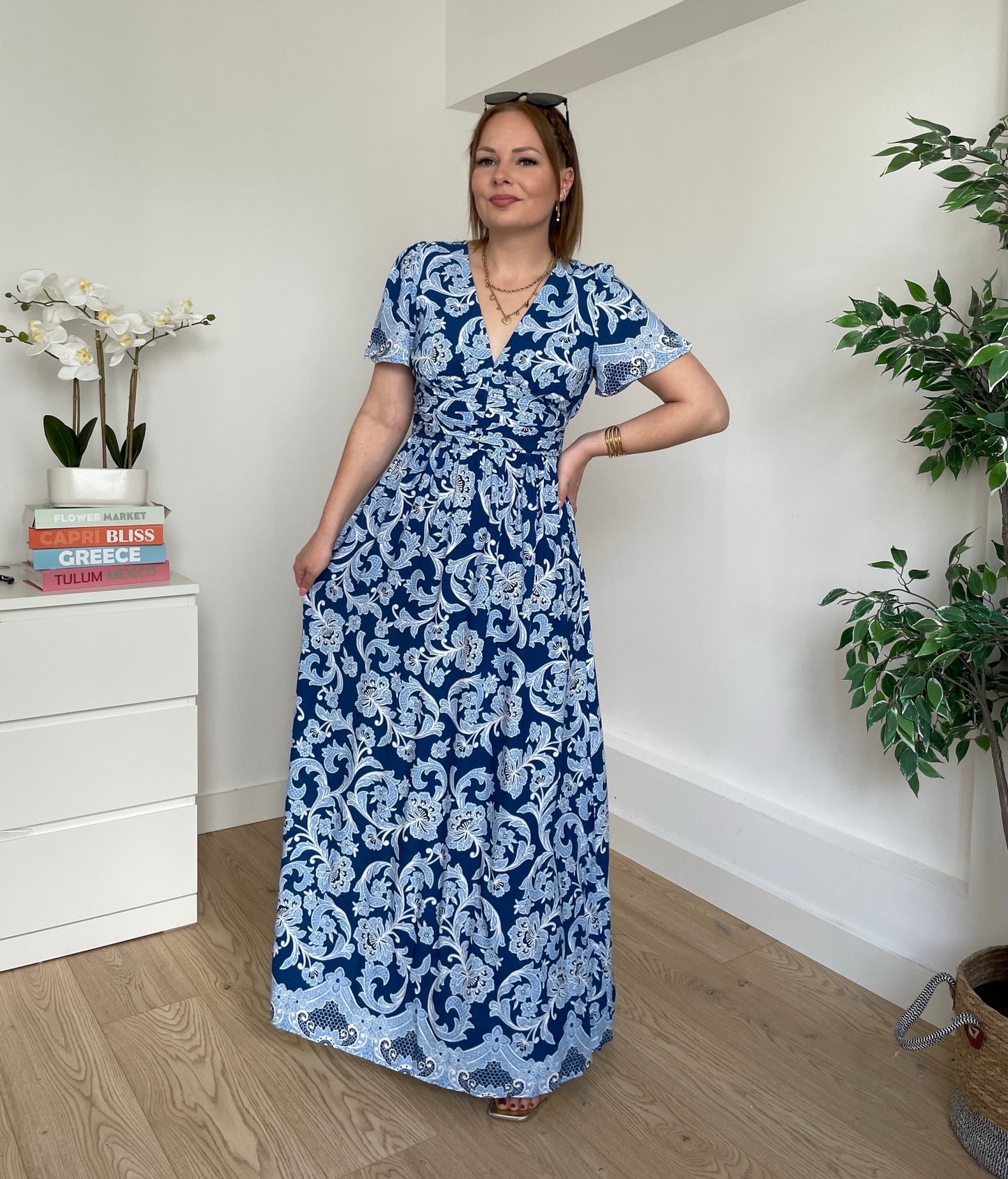 Robe longue bleu à motifs LOUISE