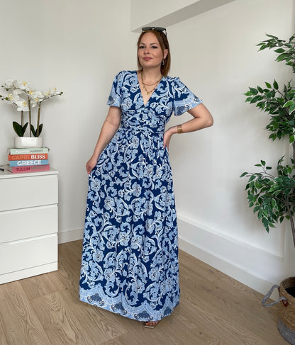 Robe longue bleu à motifs LOUISE