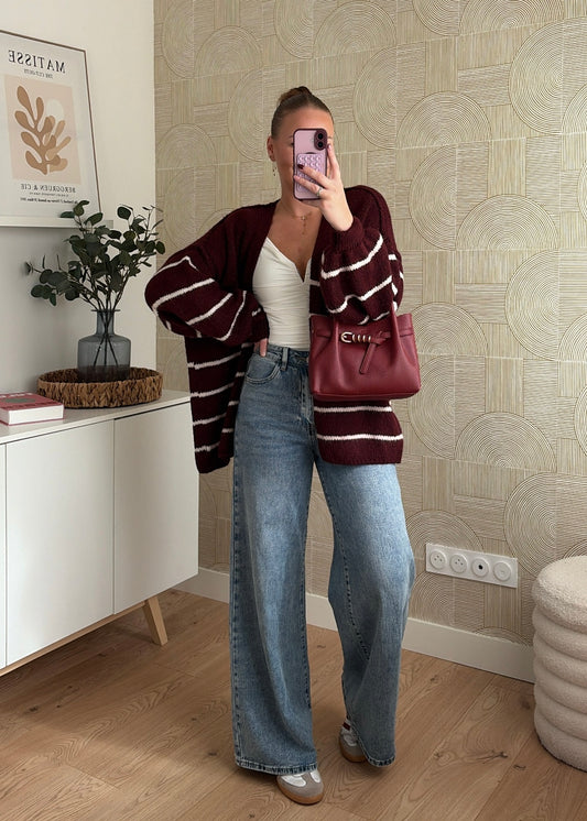 Gilet à rayures bordeaux - CÉLIA
