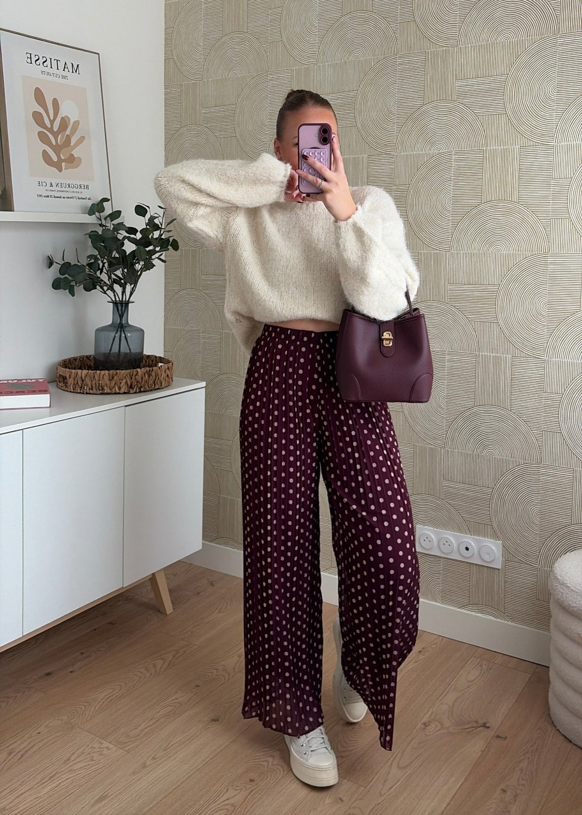 Pantalon plissé pois bordeaux - SHANA