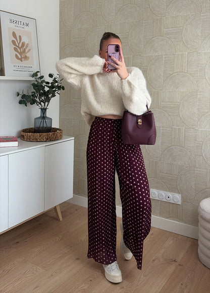 Pantalon plissé pois bordeaux - SHANA