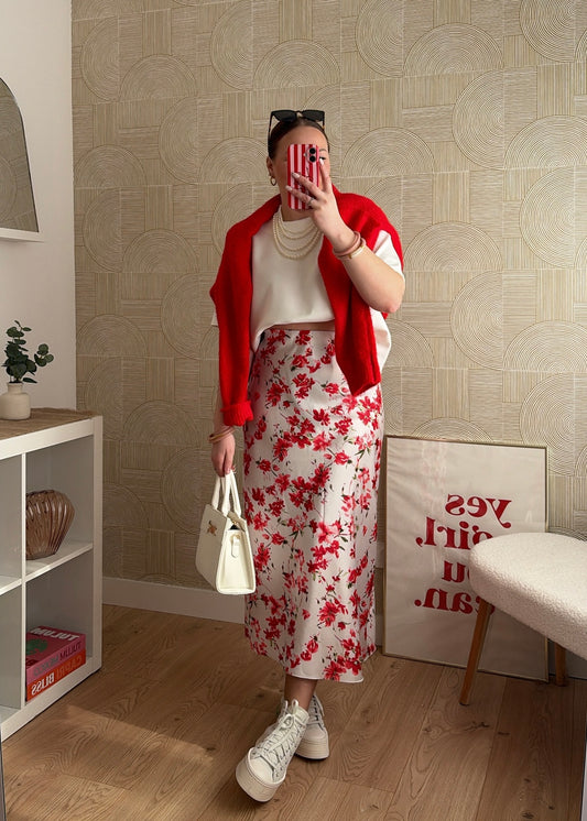 Jupe satinée rouge - FLOWERS