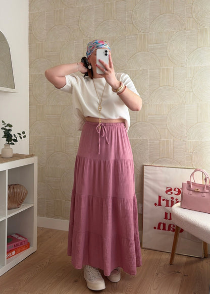 Jupe longue rose - GAZE DE COTON