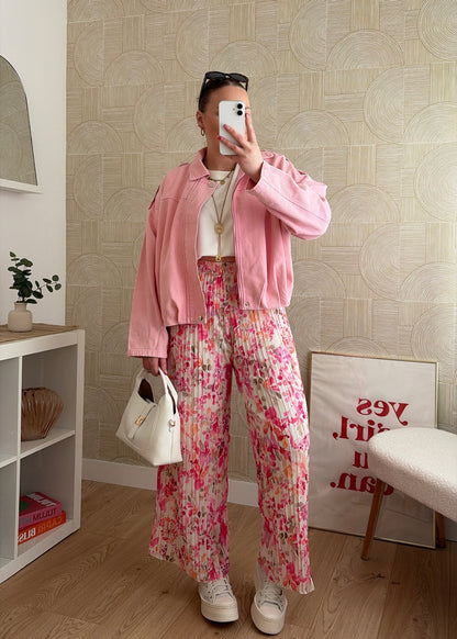 Pantalon plissé à motifs fuchsia - HIRMA
