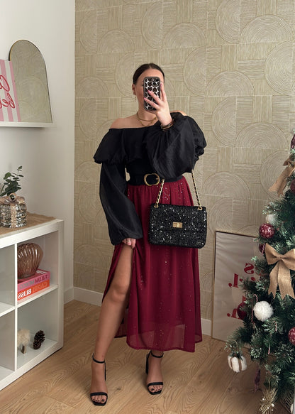 Jupe longue bordeaux "DIAMOND"