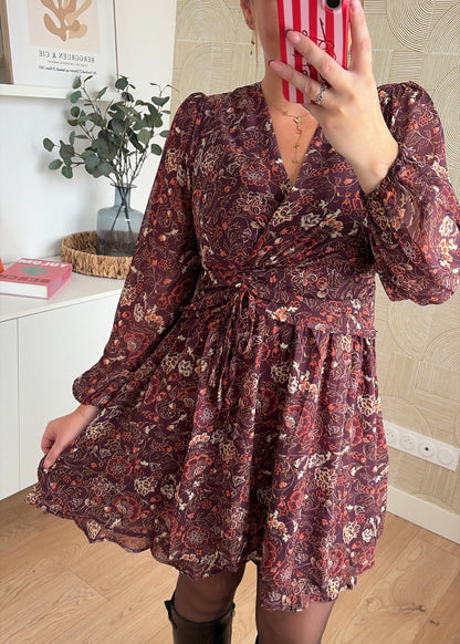 Robe à fleurs café - ELSA
