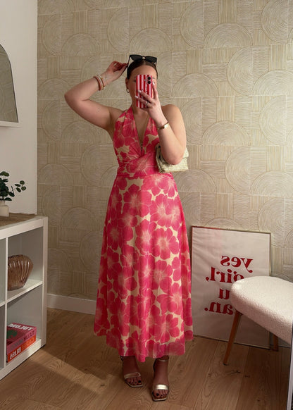 Robe longue corail - FLOWERS