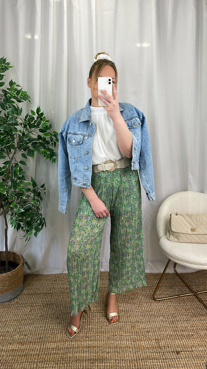 Pantalon plissé à fleurs JUANA - Vert