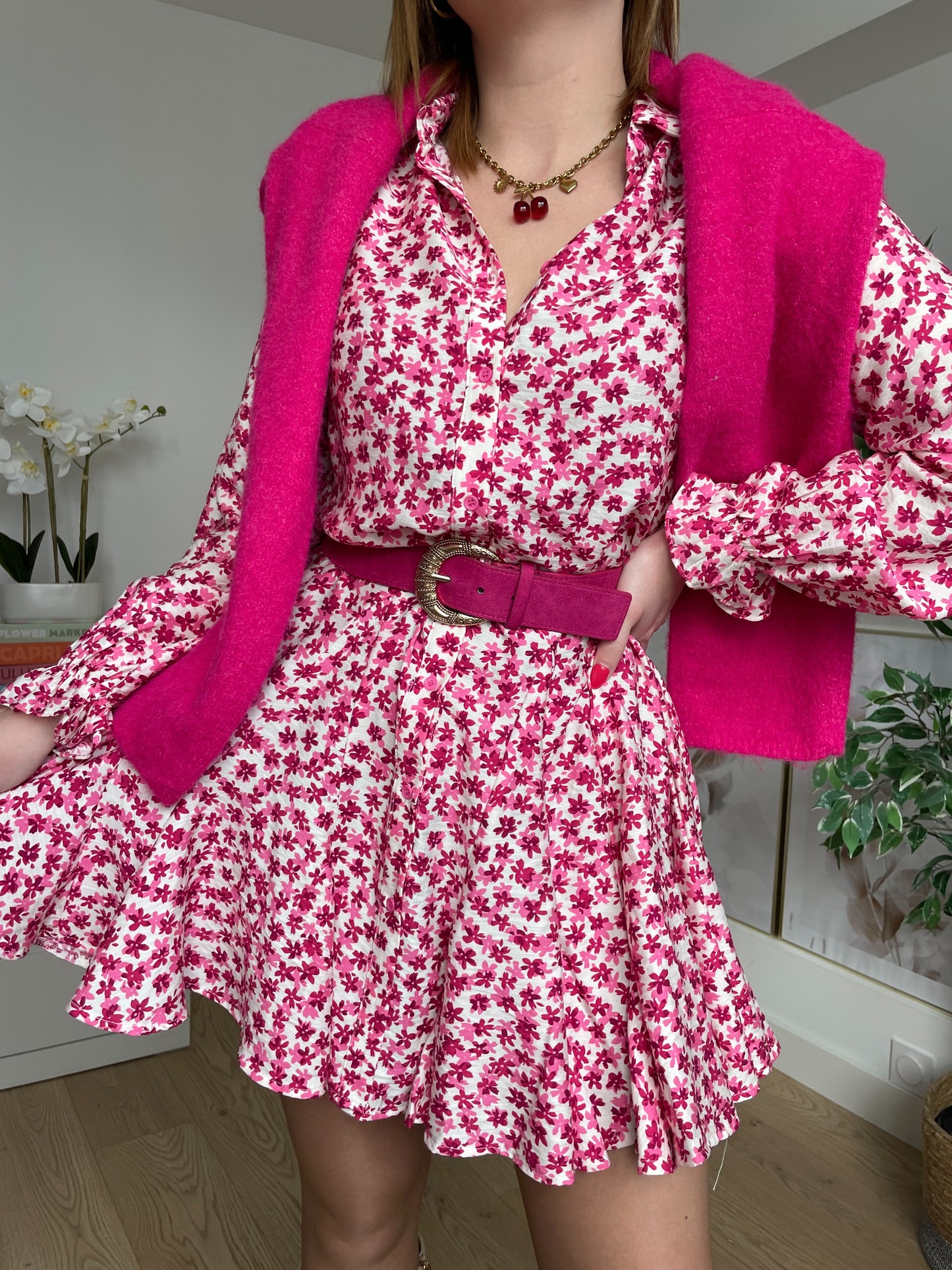 Robe à fleurs fuchsia VEGA