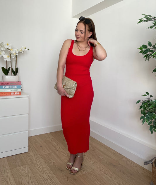 Robe longue moulante rouge SERENA