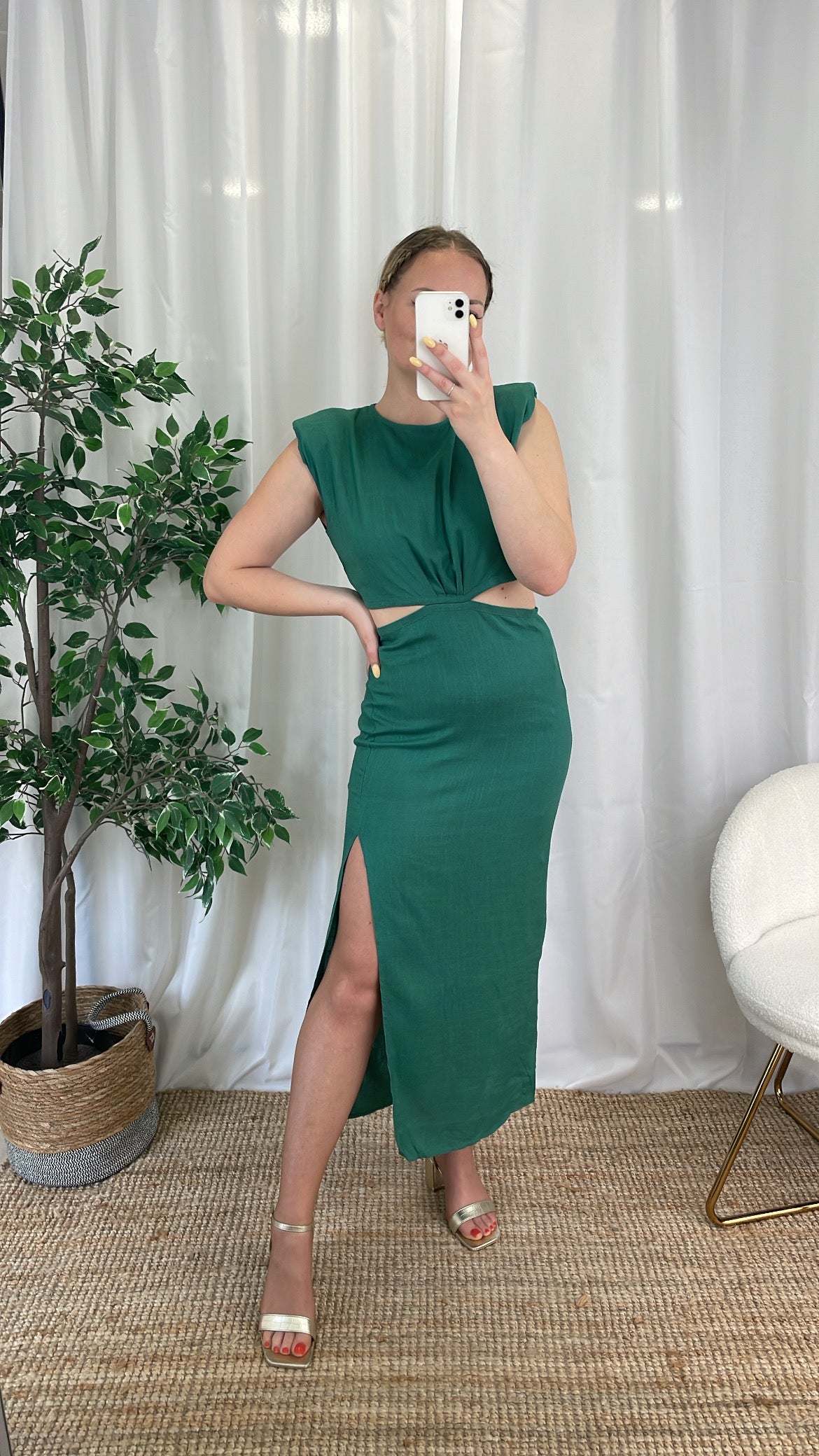 Robe midi en lin verte - MEGHANE