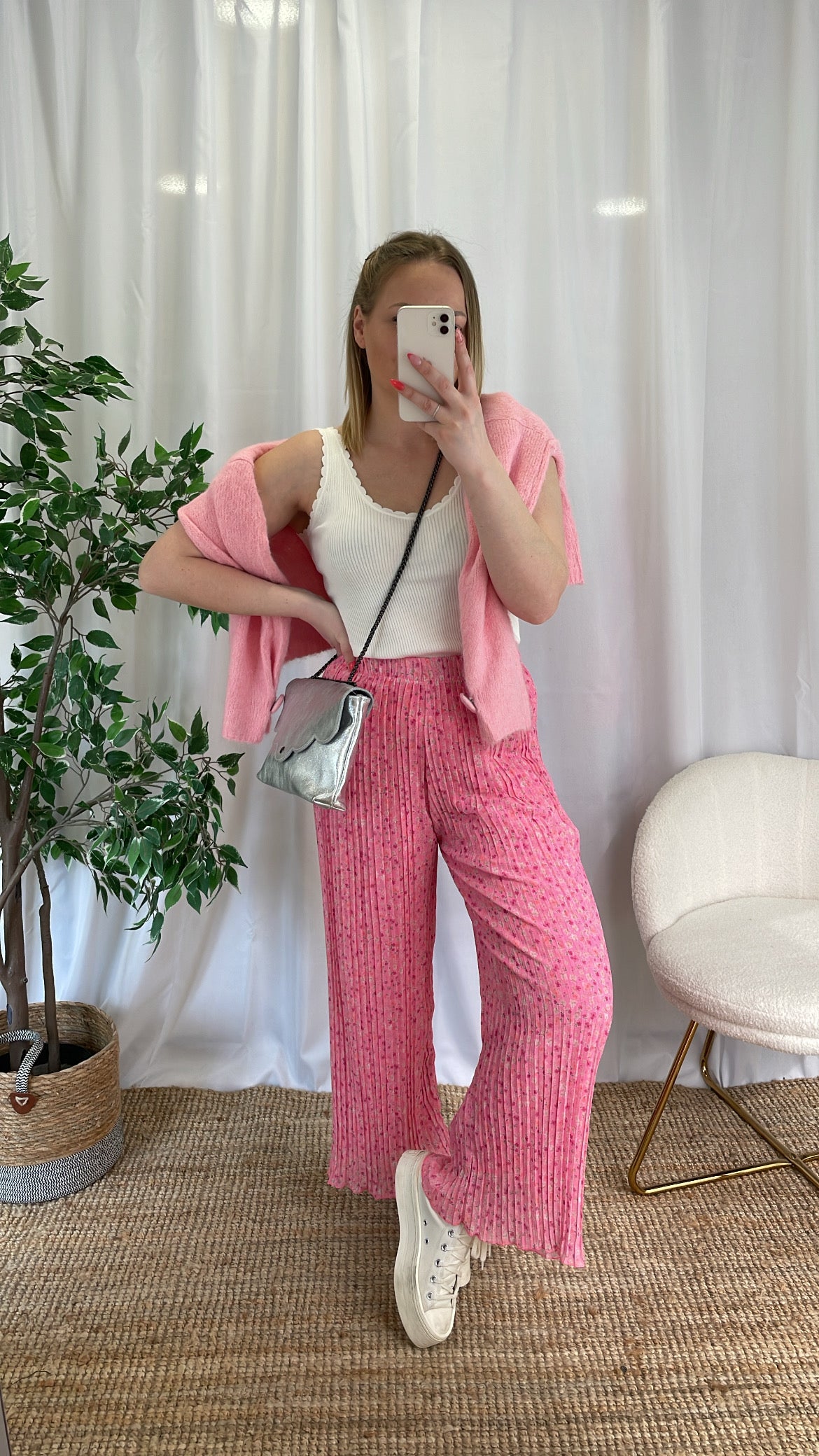 Pantalon plissé rose little FLOWERS