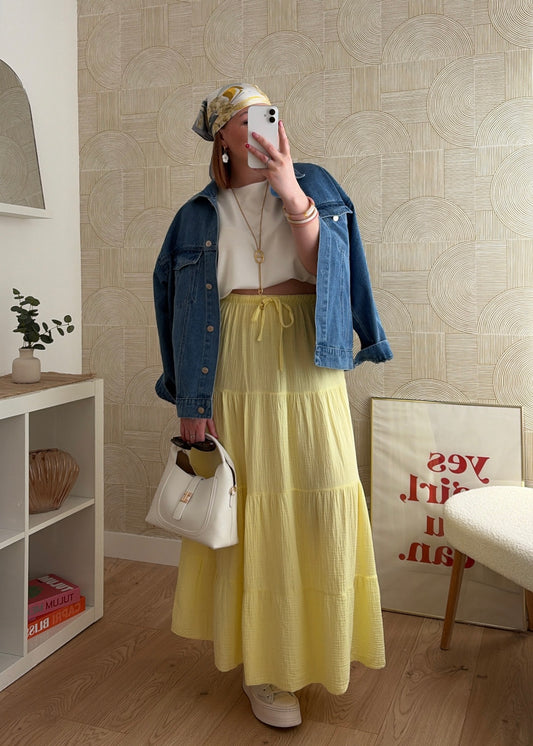Jupe longue jaune - GAZE DE COTON