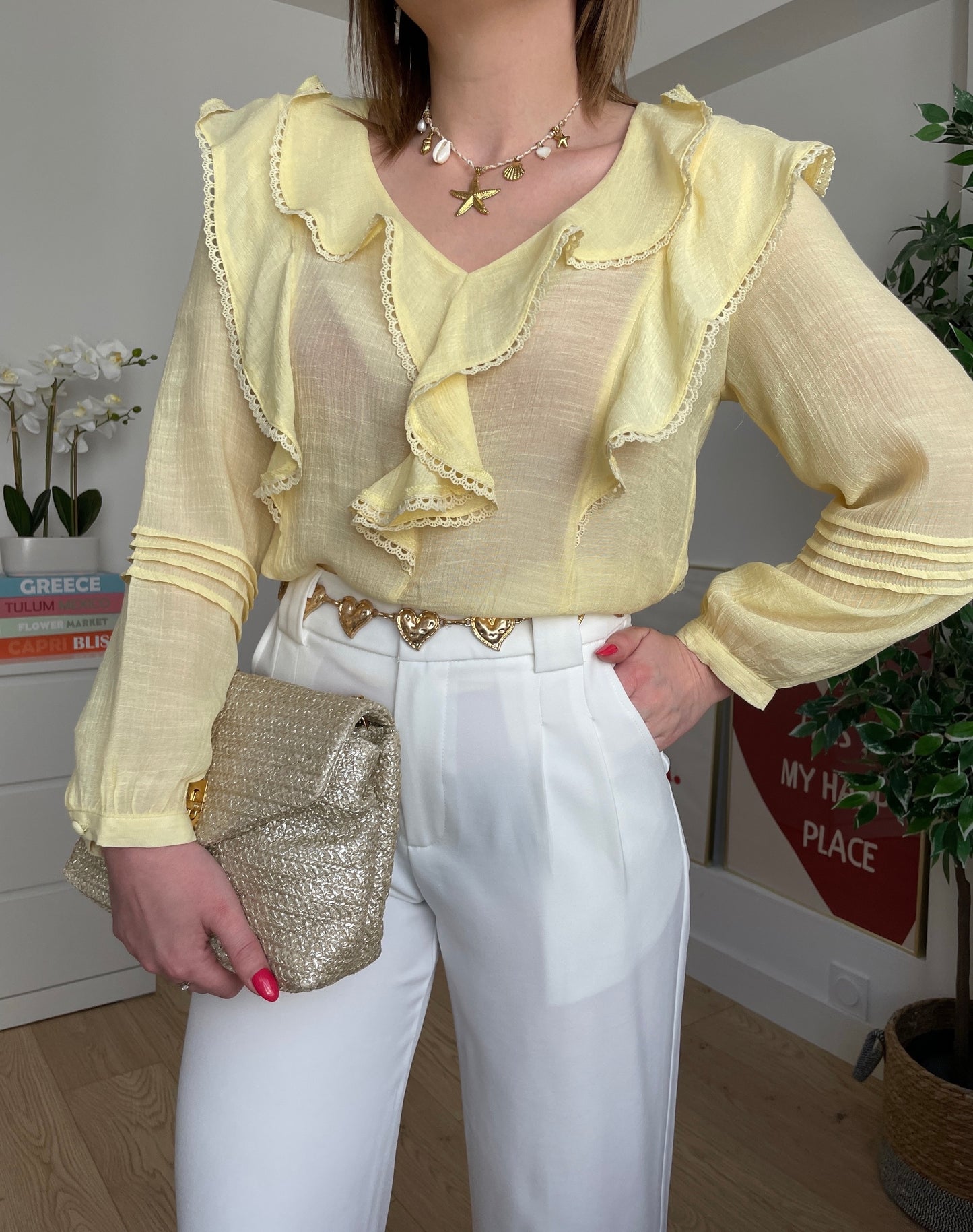 Blouse unie jaune ALIX