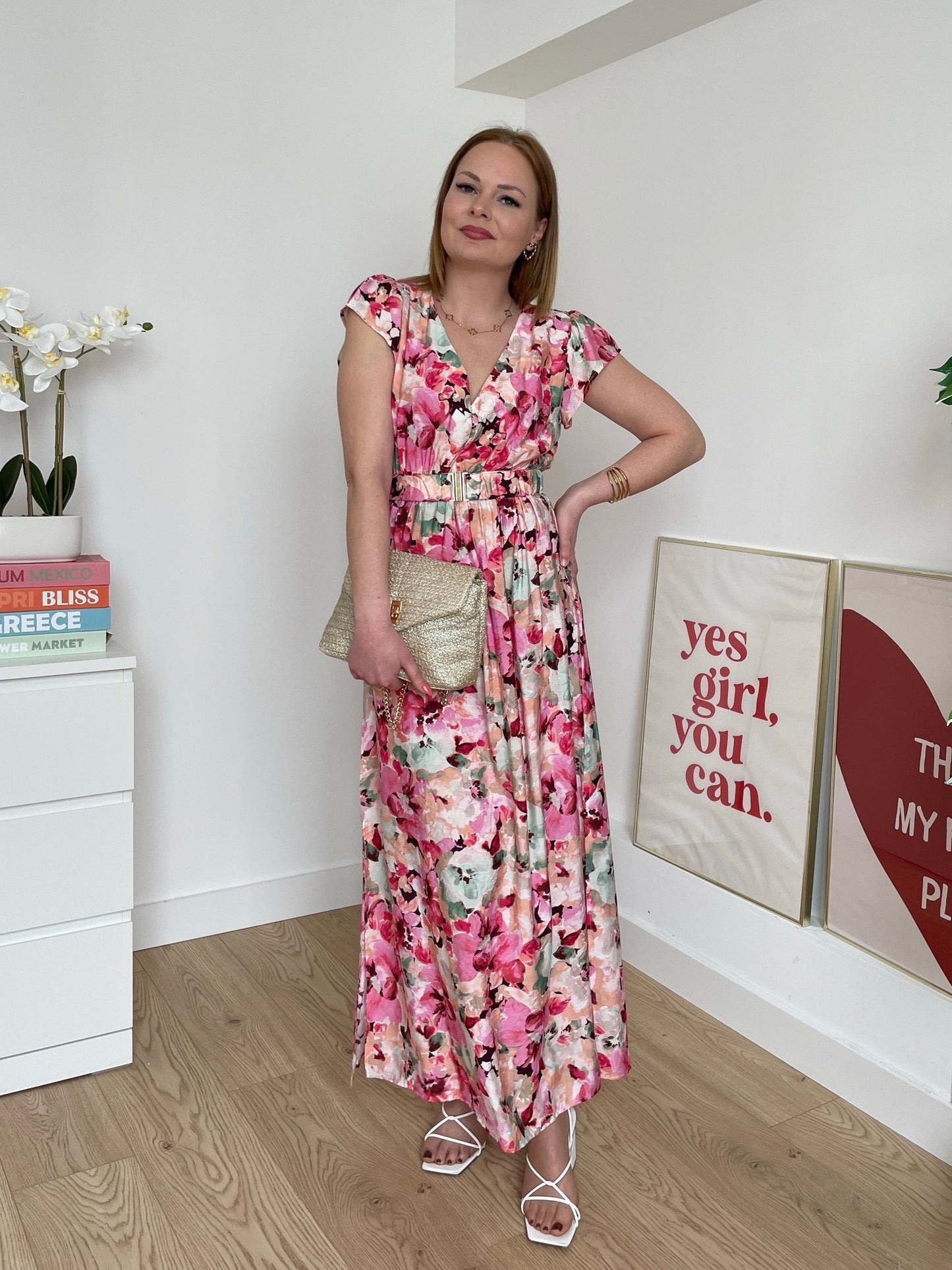 Robe longue à fleurs rose ISÉA