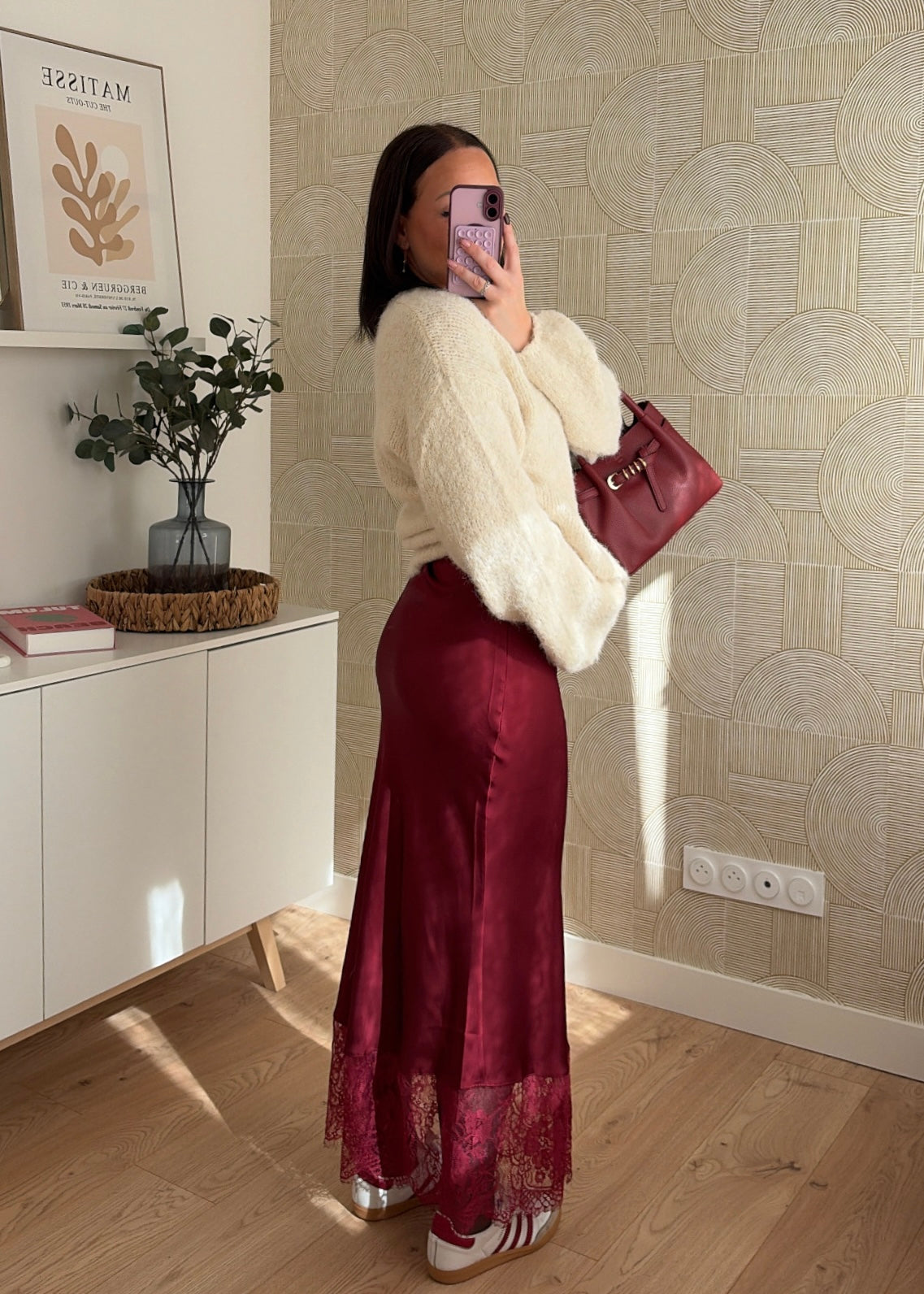 Jupe satinée bordeaux - DENTELLE