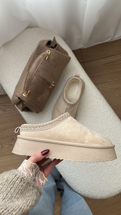 Mules fourrées beige - MIRA