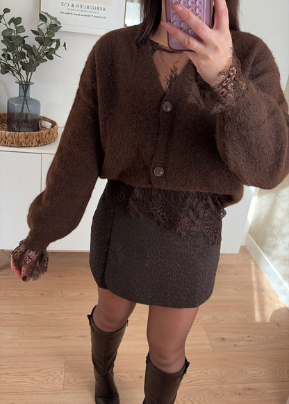 Cardigan dentelle choco - LINA