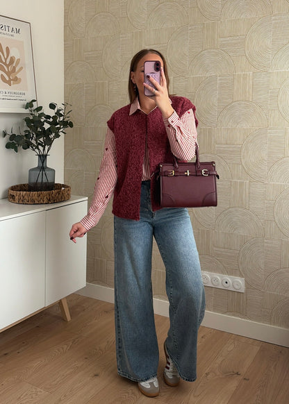 Veste bouclette bordeaux - AMBER