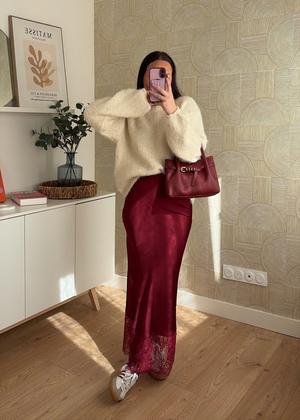 Jupe satinée bordeaux - DENTELLE