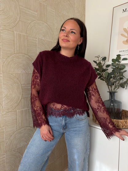 Pull dentelle bordeaux - LOU