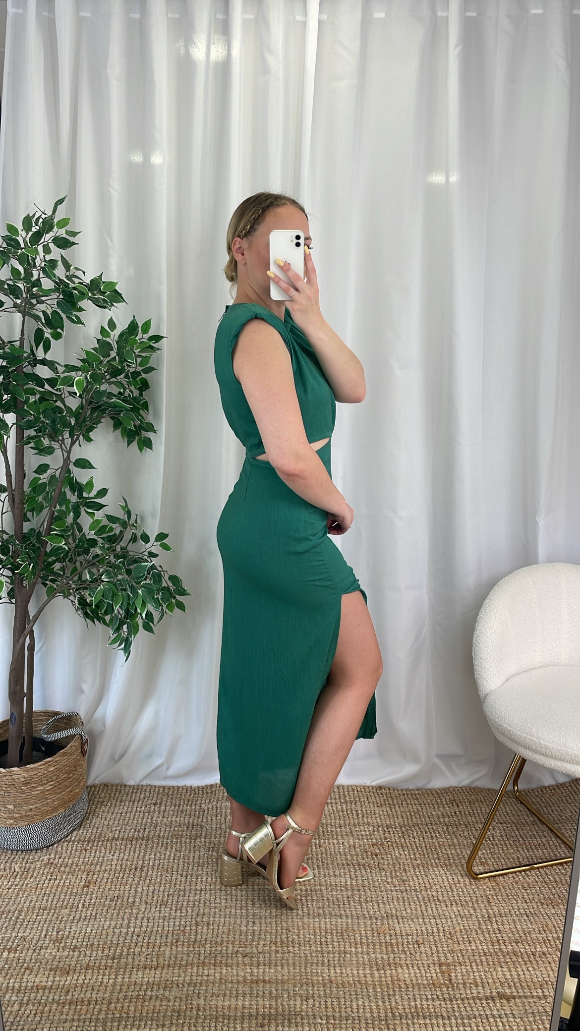 Robe midi en lin verte - MEGHANE