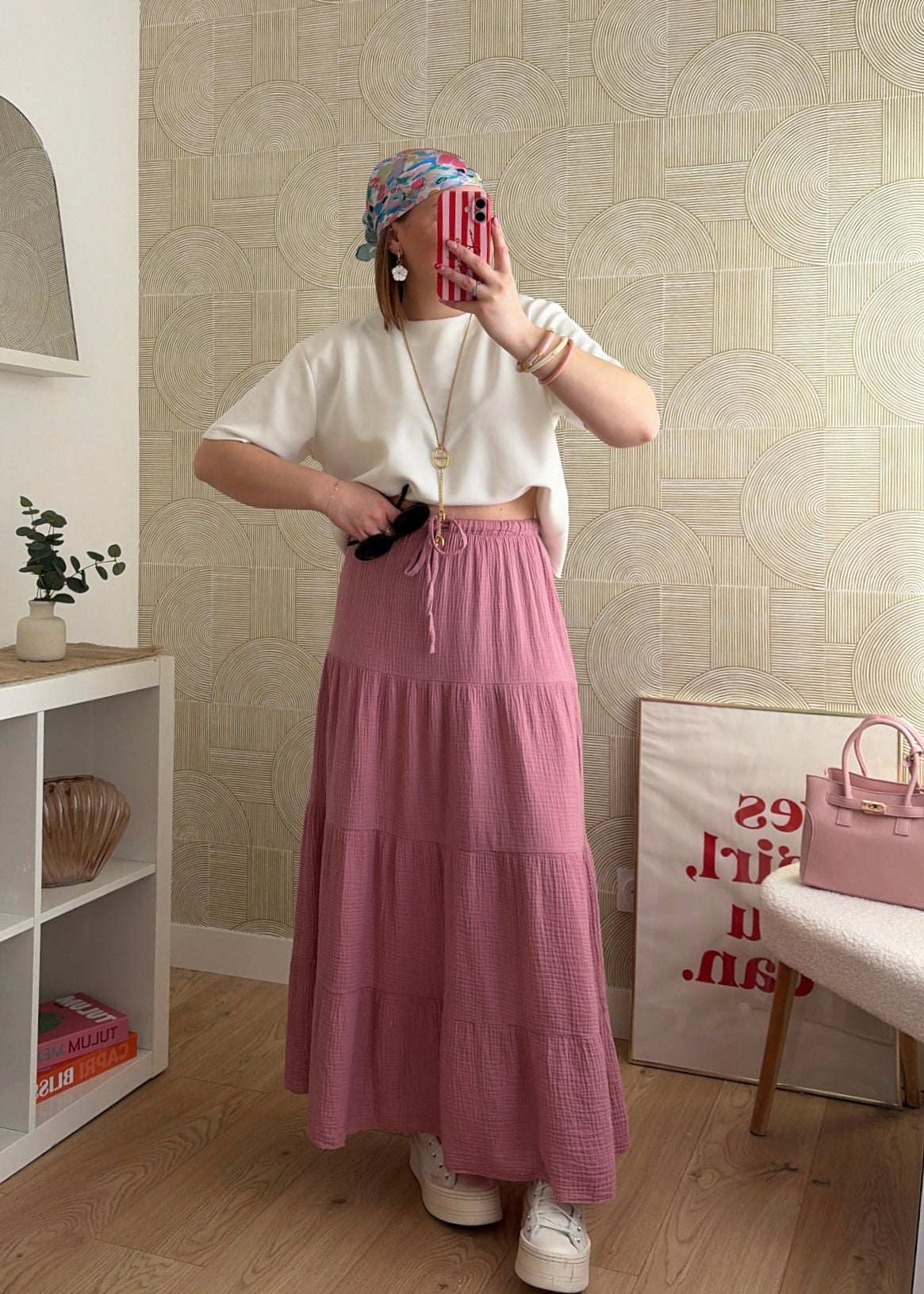 Jupe longue rose - GAZE DE COTON