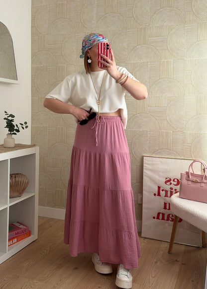 Jupe longue rose - GAZE DE COTON
