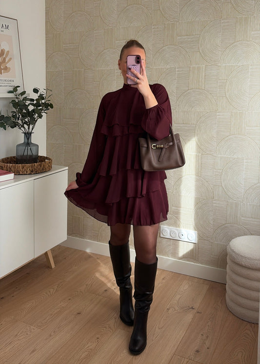 Robe volants bordeaux - CHIARA