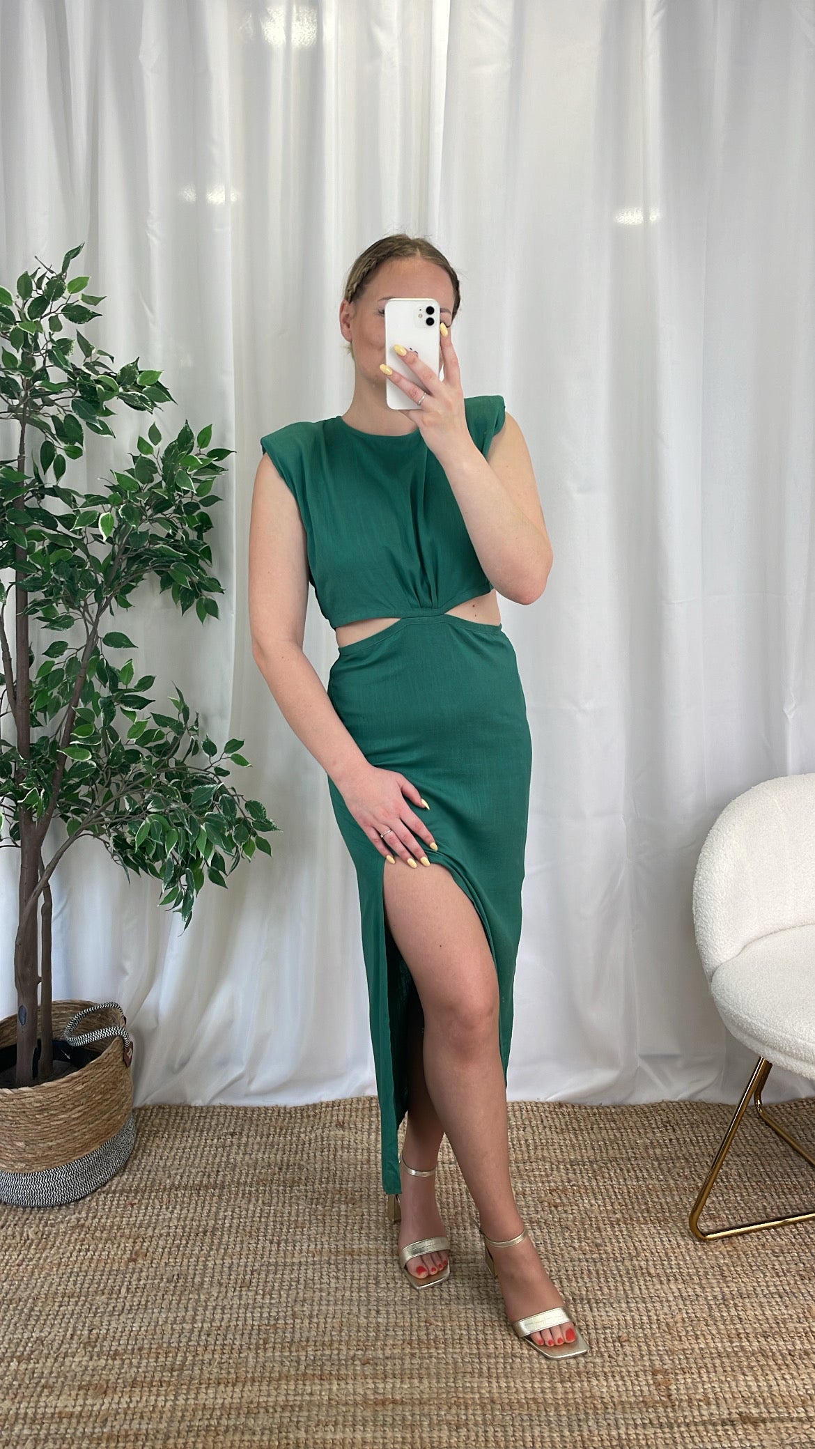 Robe midi en lin verte - MEGHANE