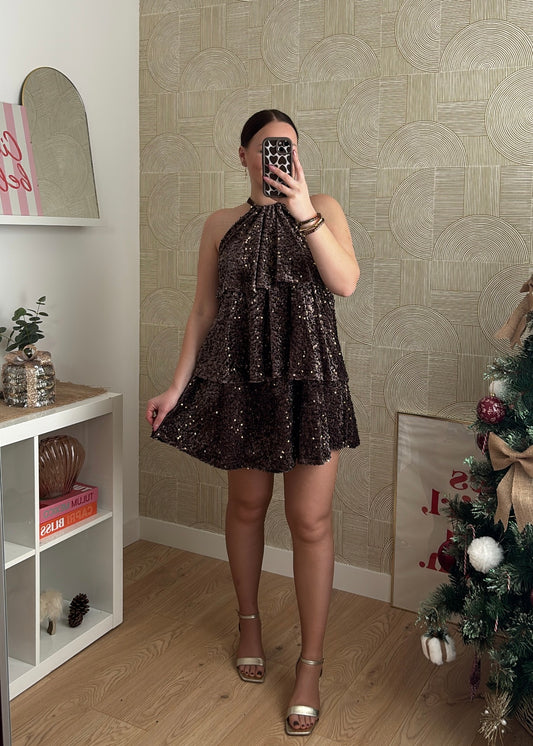 Robe à sequins chocolat "L'INCROYABLE"