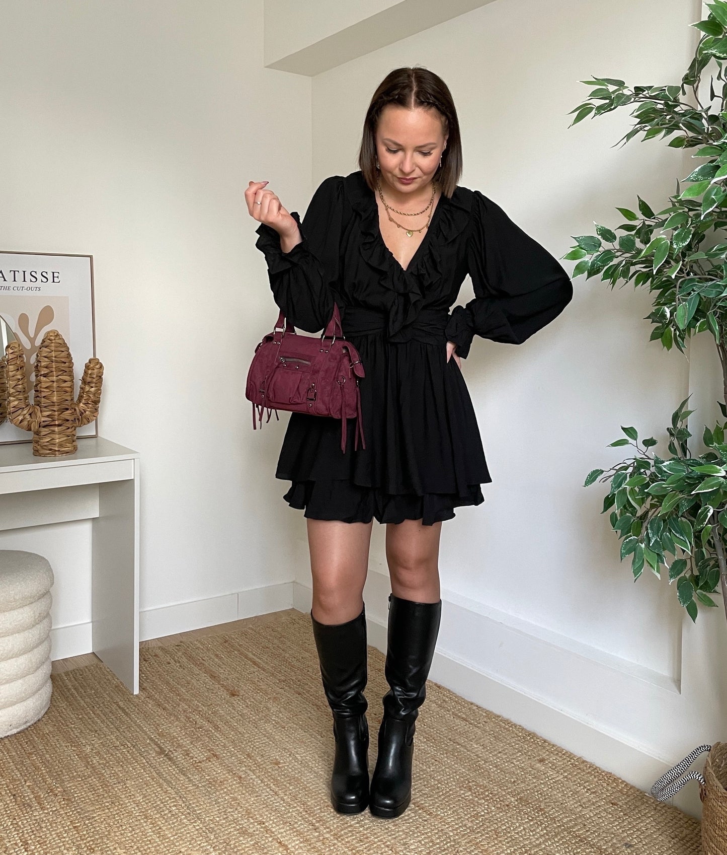 Robe courte unie - BLACK