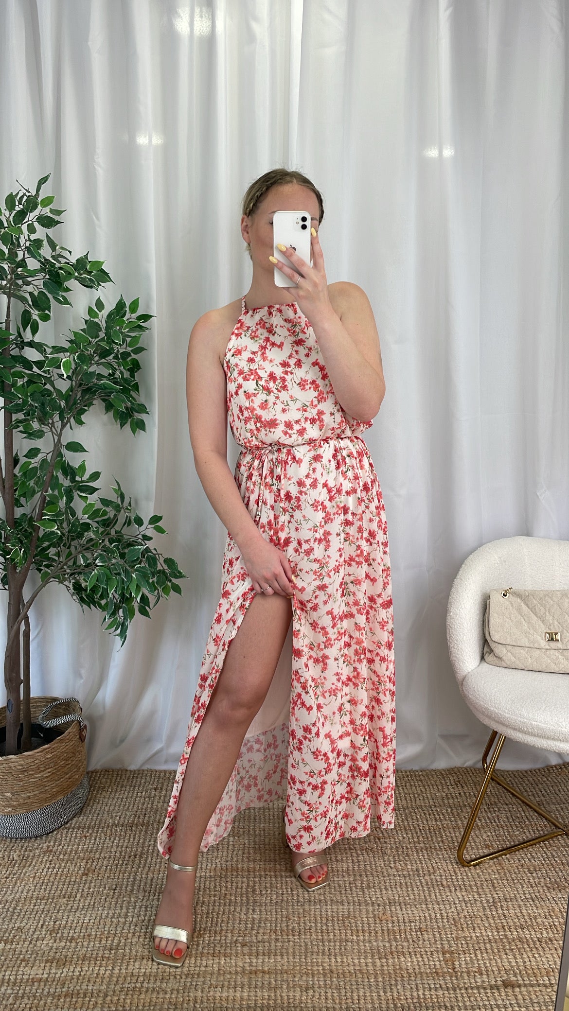 Robe longue à fleurs rouges KIARA