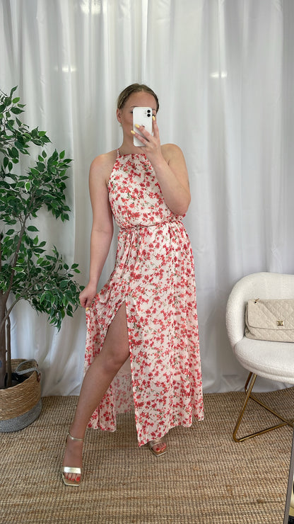 Robe longue à fleurs rouges KIARA