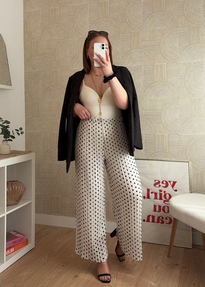 Pantalon plissé blanc à pois - TENDANCE