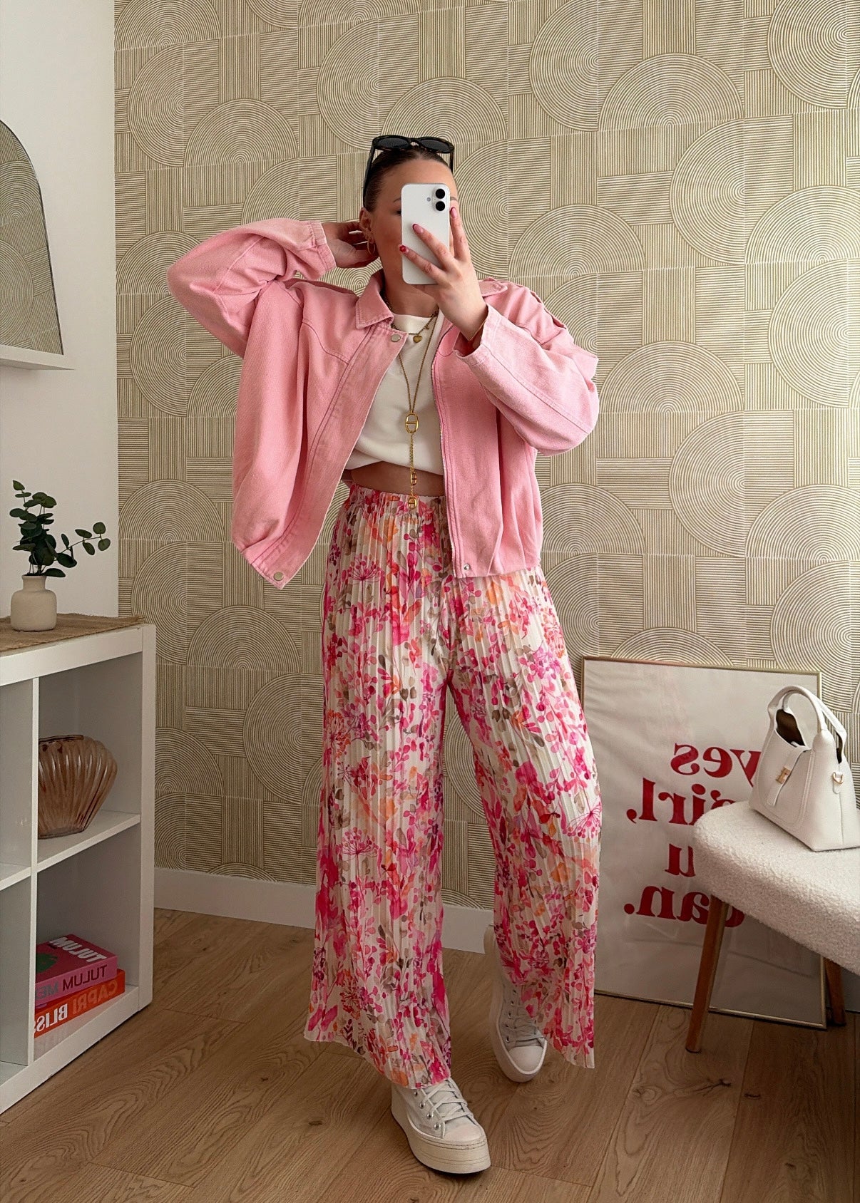 Pantalon plissé à motifs fuchsia - HIRMA