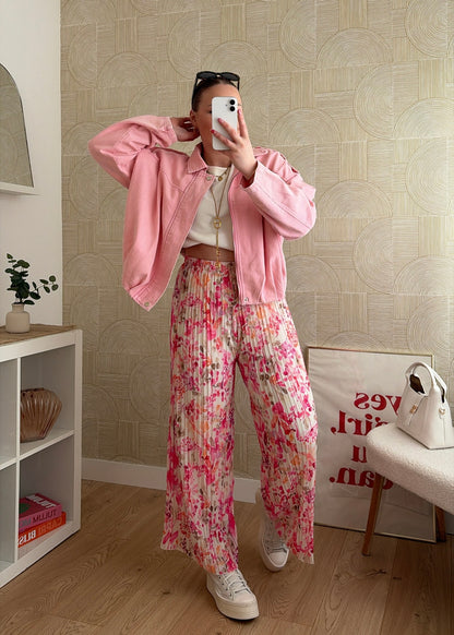 Pantalon plissé à motifs fuchsia - HIRMA