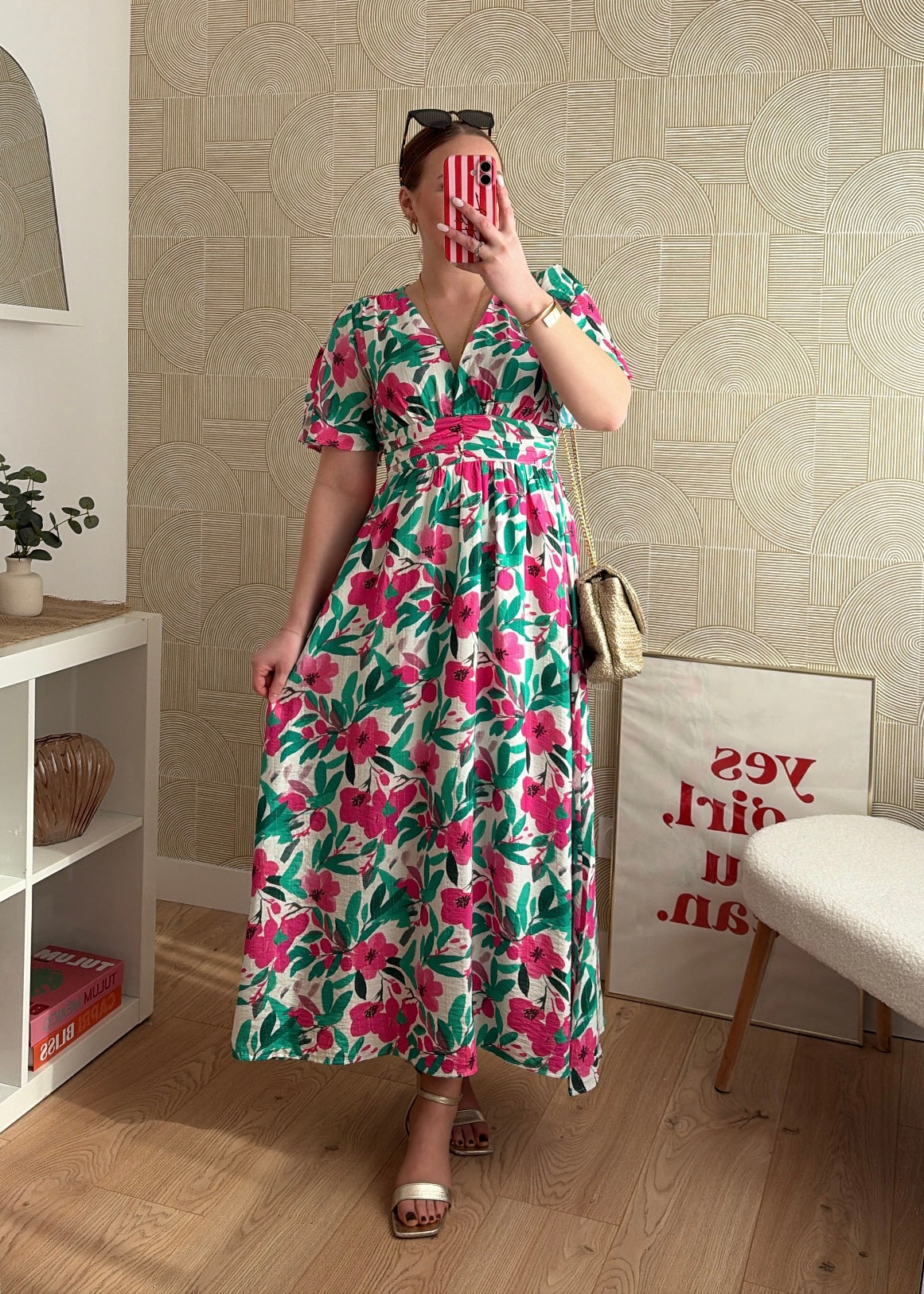 Robe longue fuchsia & vert - ANAELA