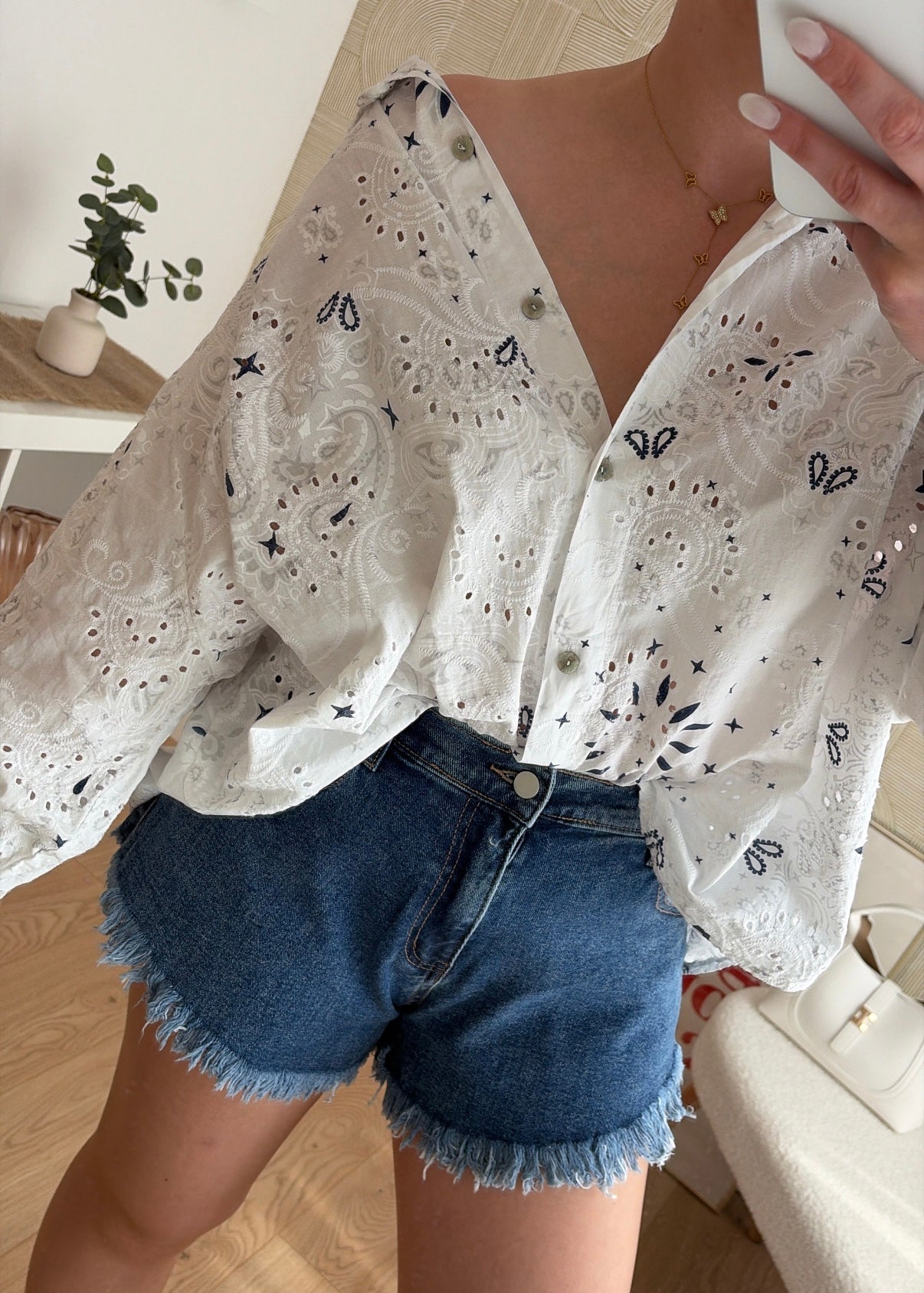 Short en jean effiloché - DENIM
