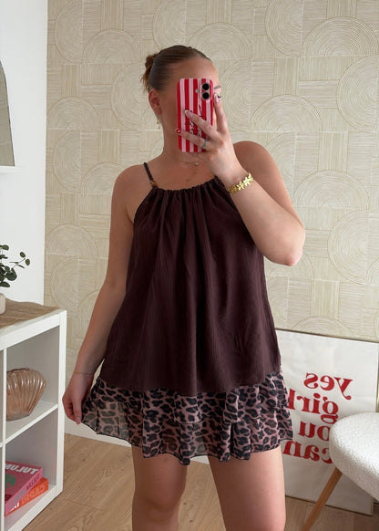 Top léger perles choco - CAMILLE
