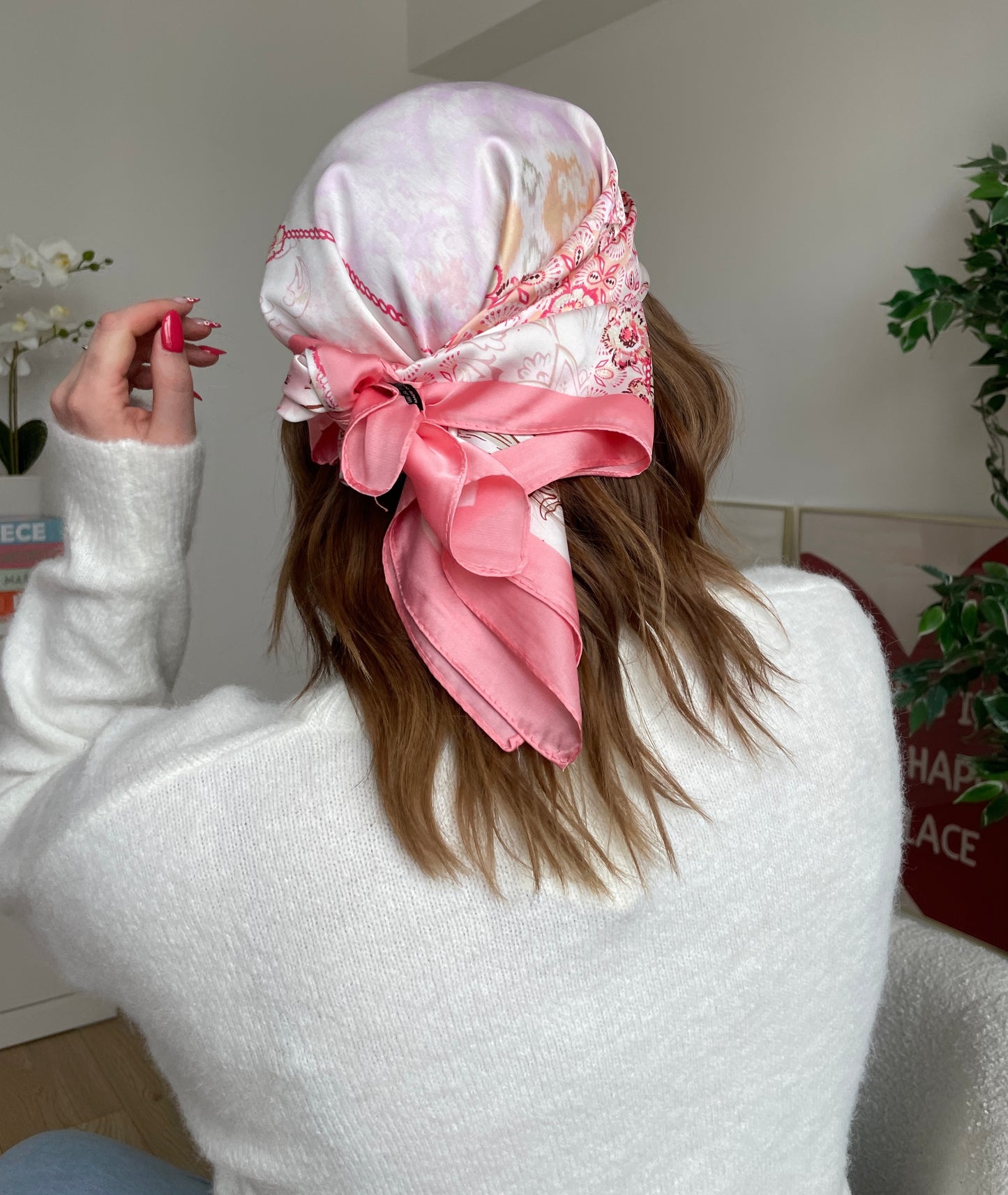 Foulard en satin rose ZIA