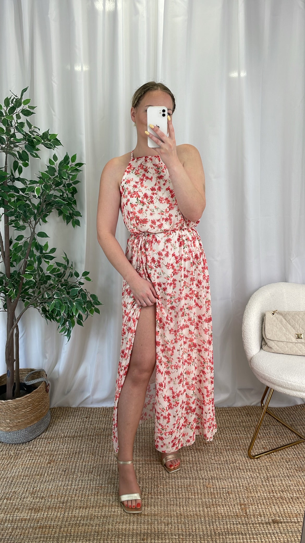 Robe longue à fleurs rouges KIARA