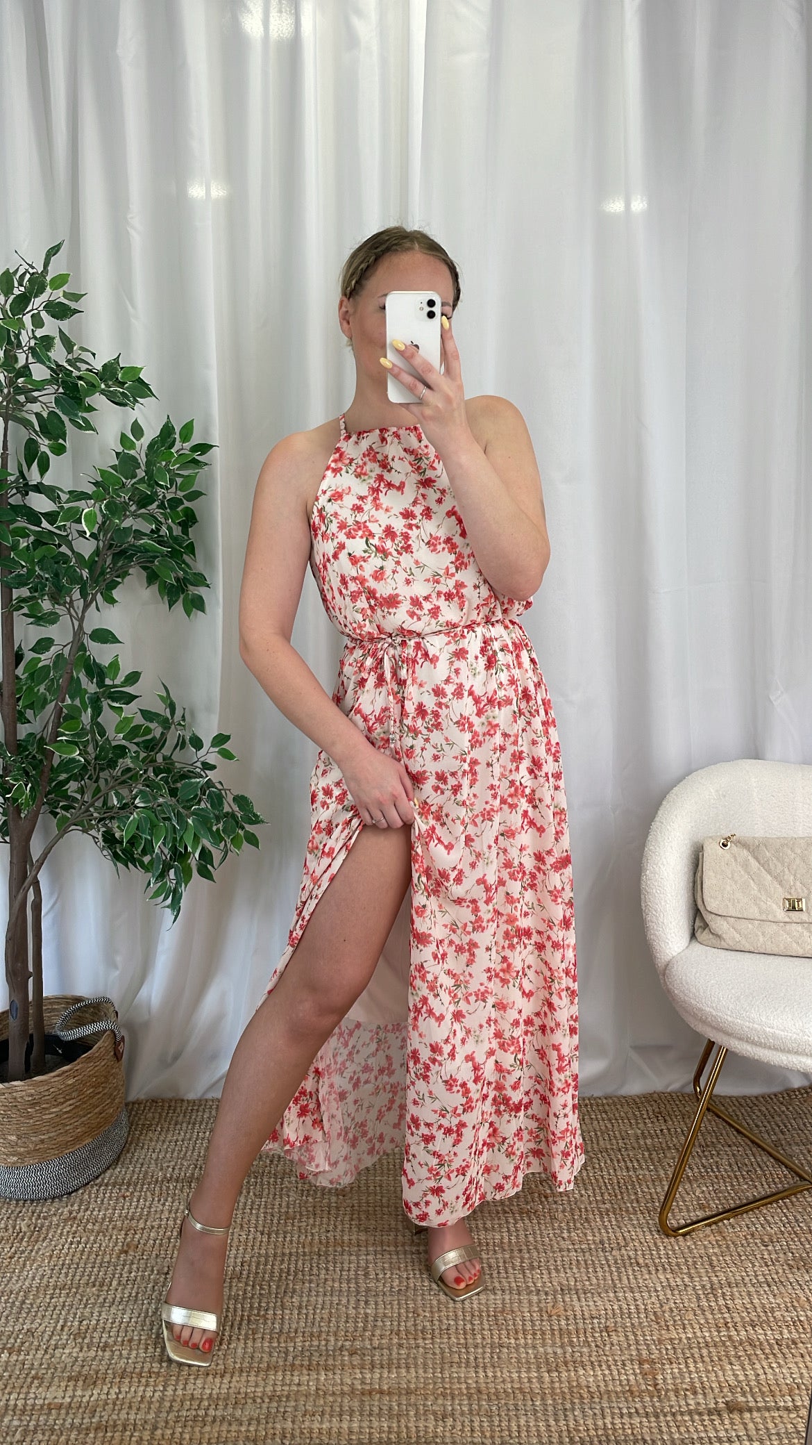 Robe longue à fleurs rouges KIARA