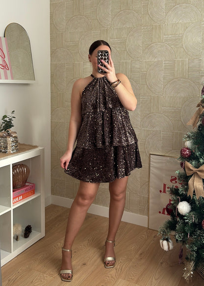 Robe à sequins chocolat "L'INCROYABLE"